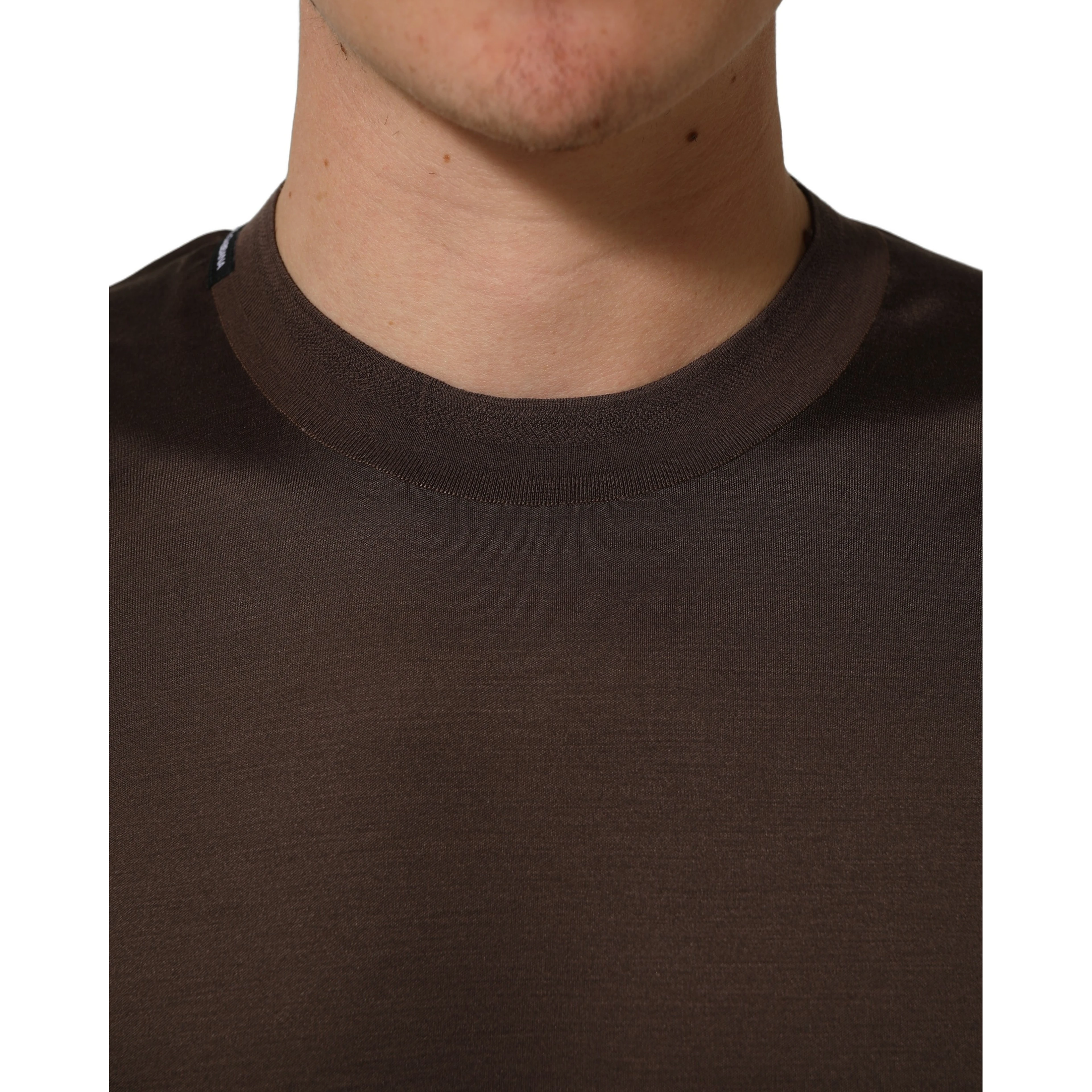 Brown Silk Crew Neck Short Sleeves T-shirt