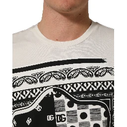 White Bandana Print Cotton Crew Neck T-shirt