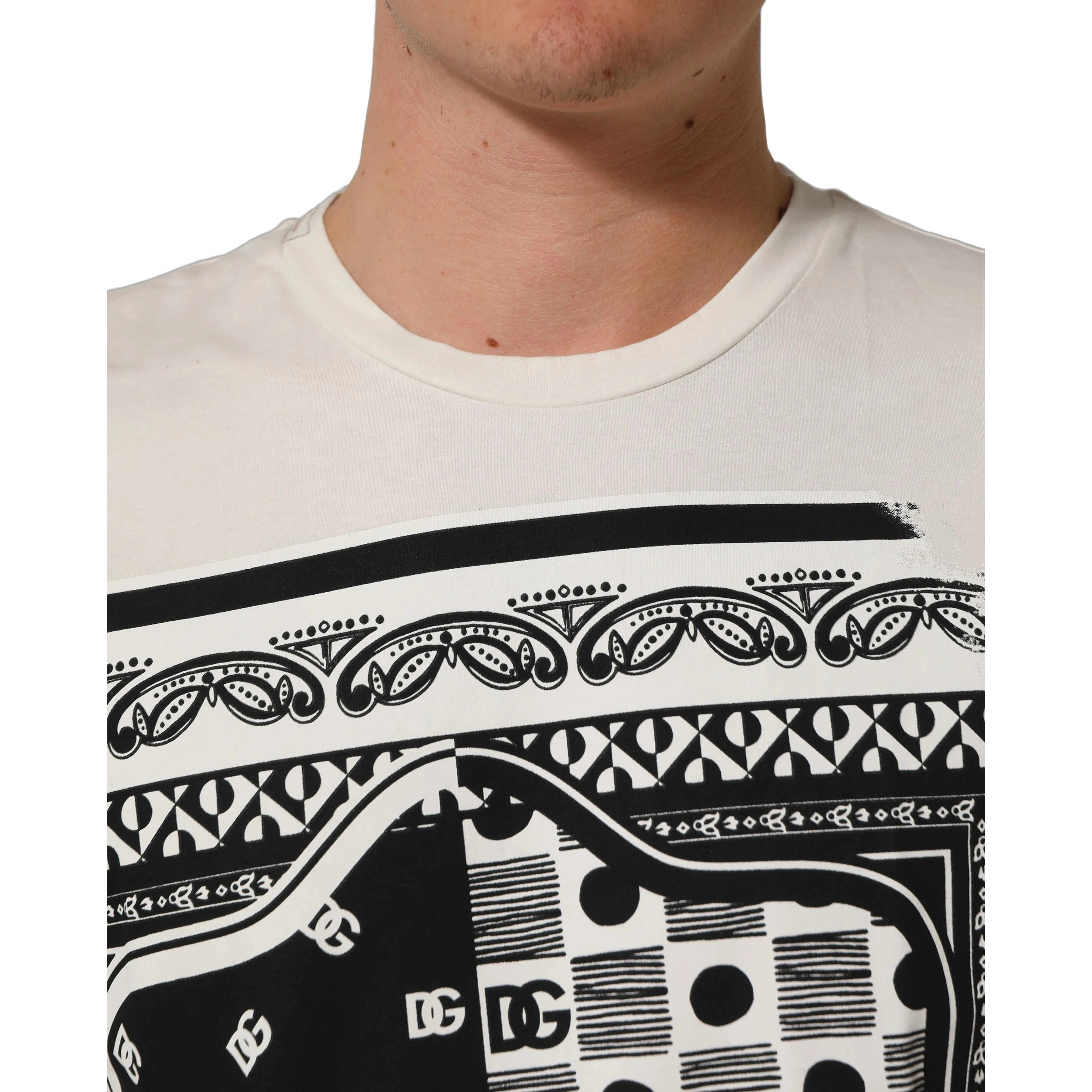 White Bandana Print Cotton Crew Neck T-shirt