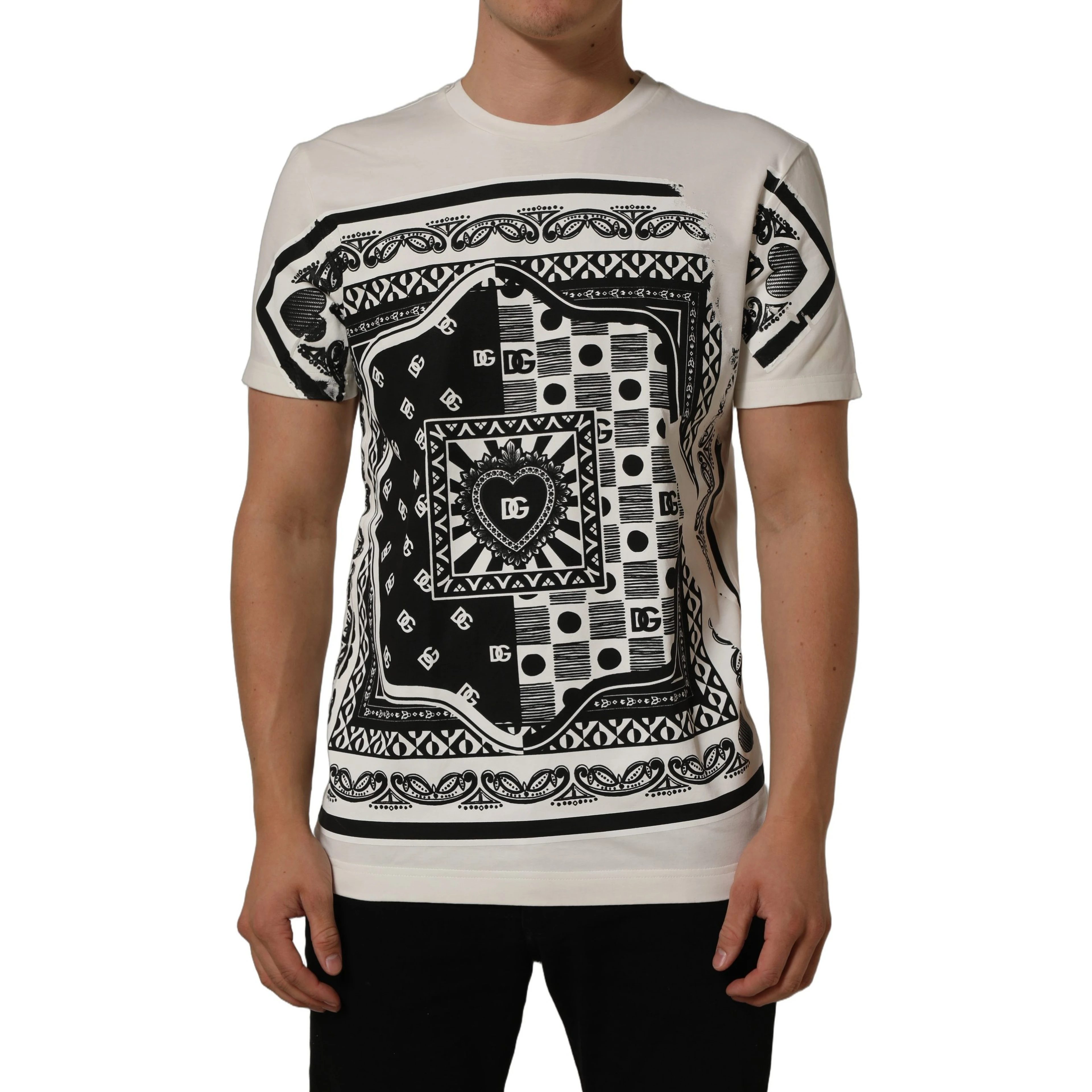 White Bandana Print Cotton Crew Neck T-shirt
