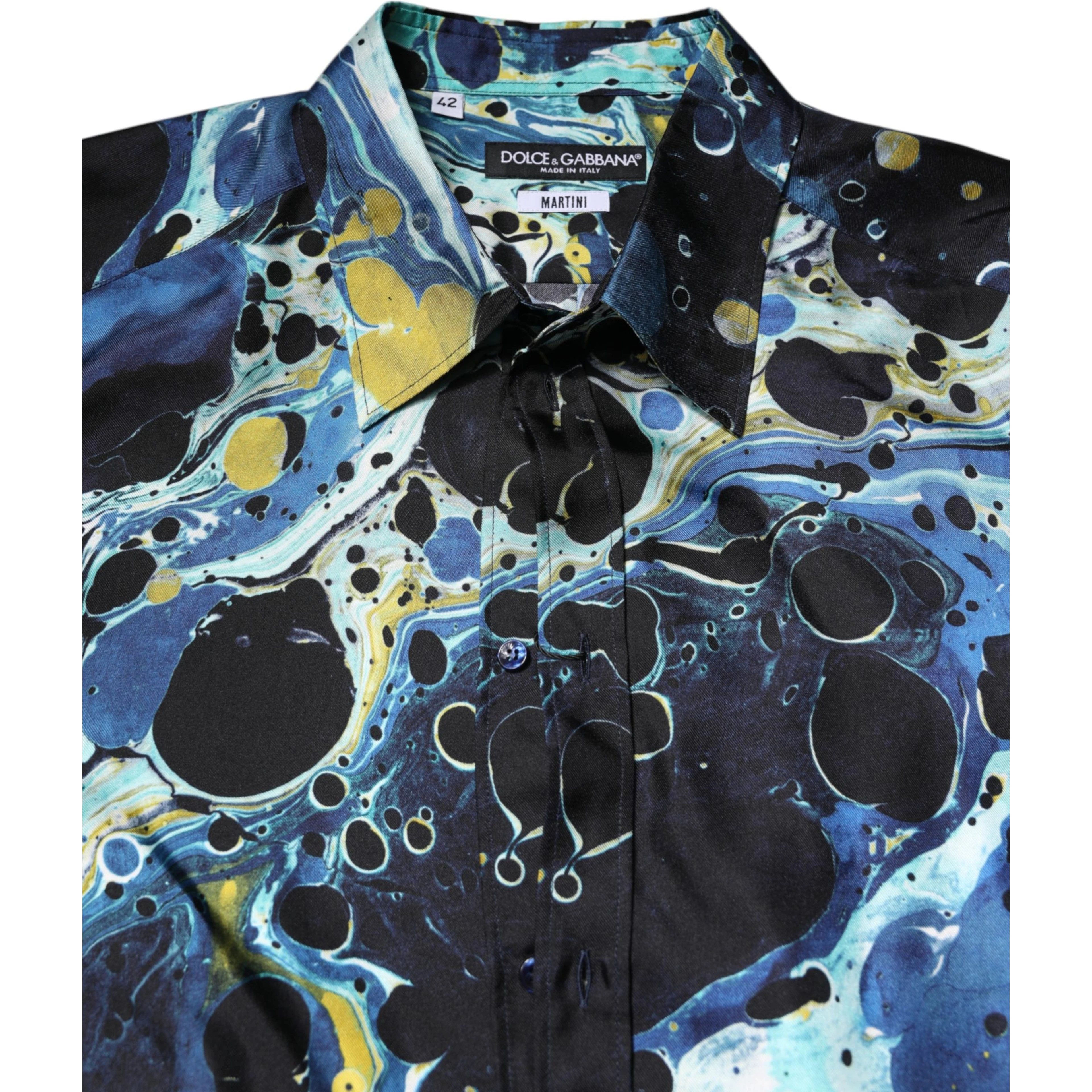 Blue Marble Print MARTINI Dress Formal Shirt
