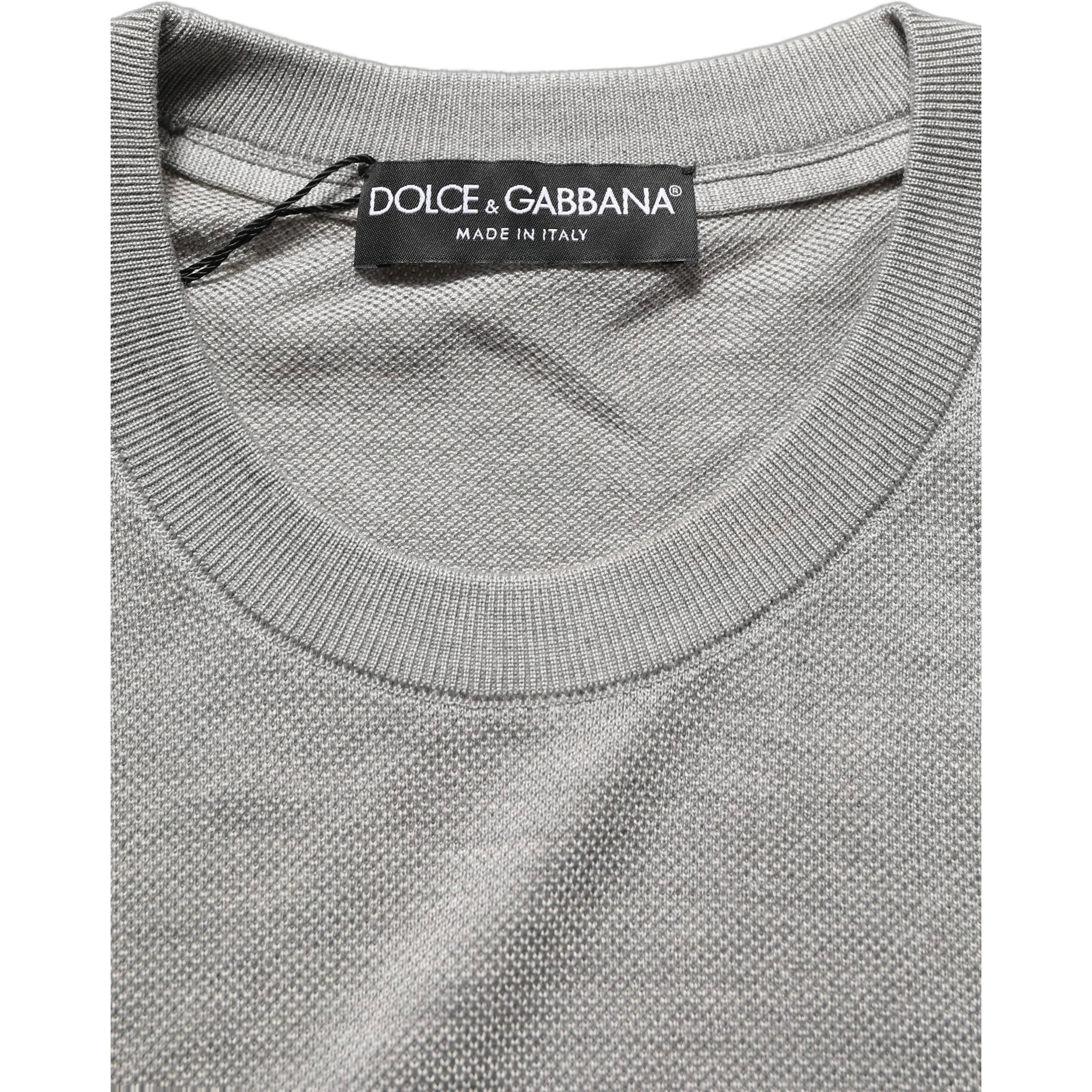 Gray Silk Crew Neck Short Sleeves T-shirt