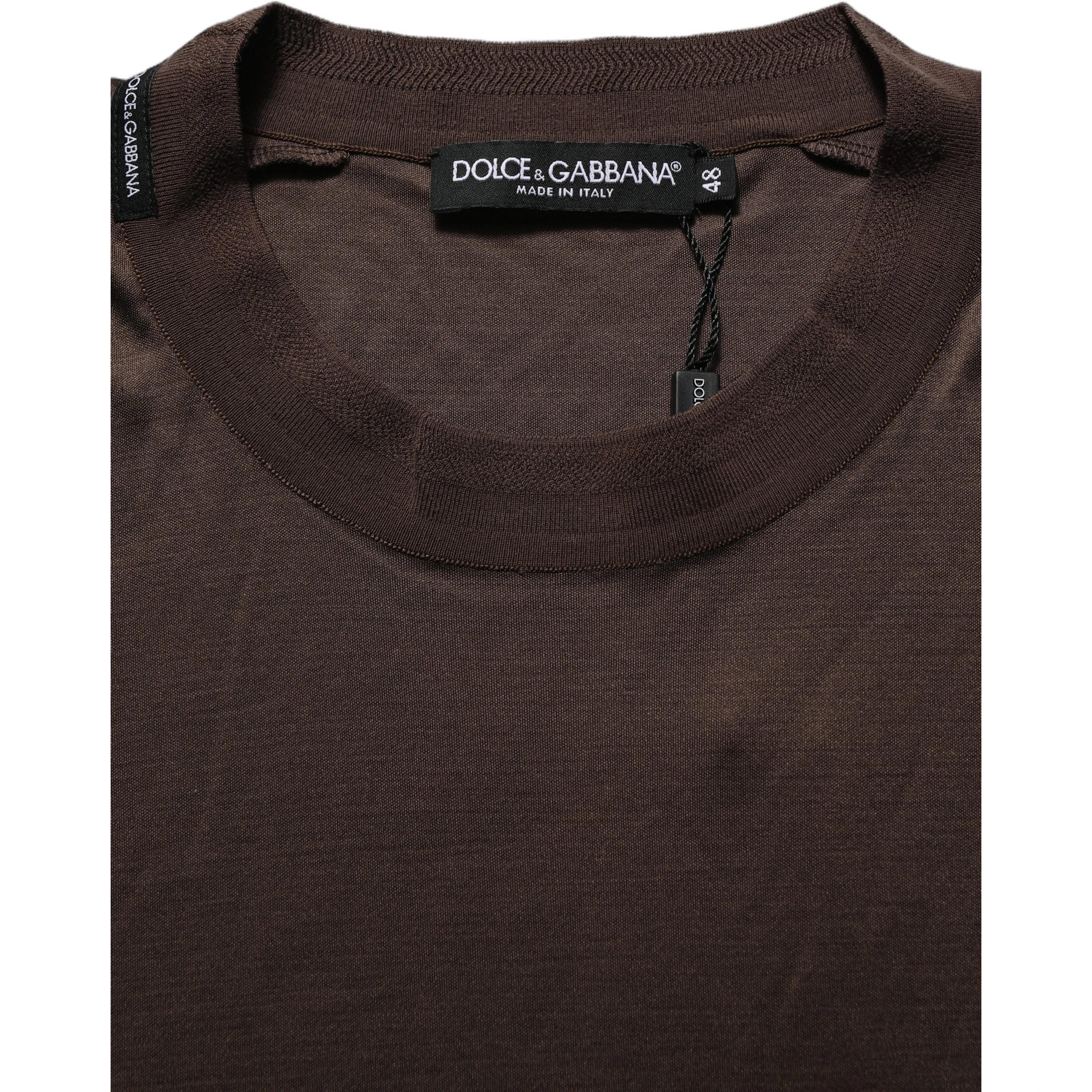 Brown Silk Crew Neck Short Sleeves T-shirt