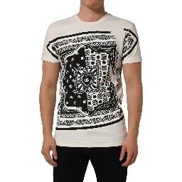 White Bandana Print Cotton Crew Neck T-shirt