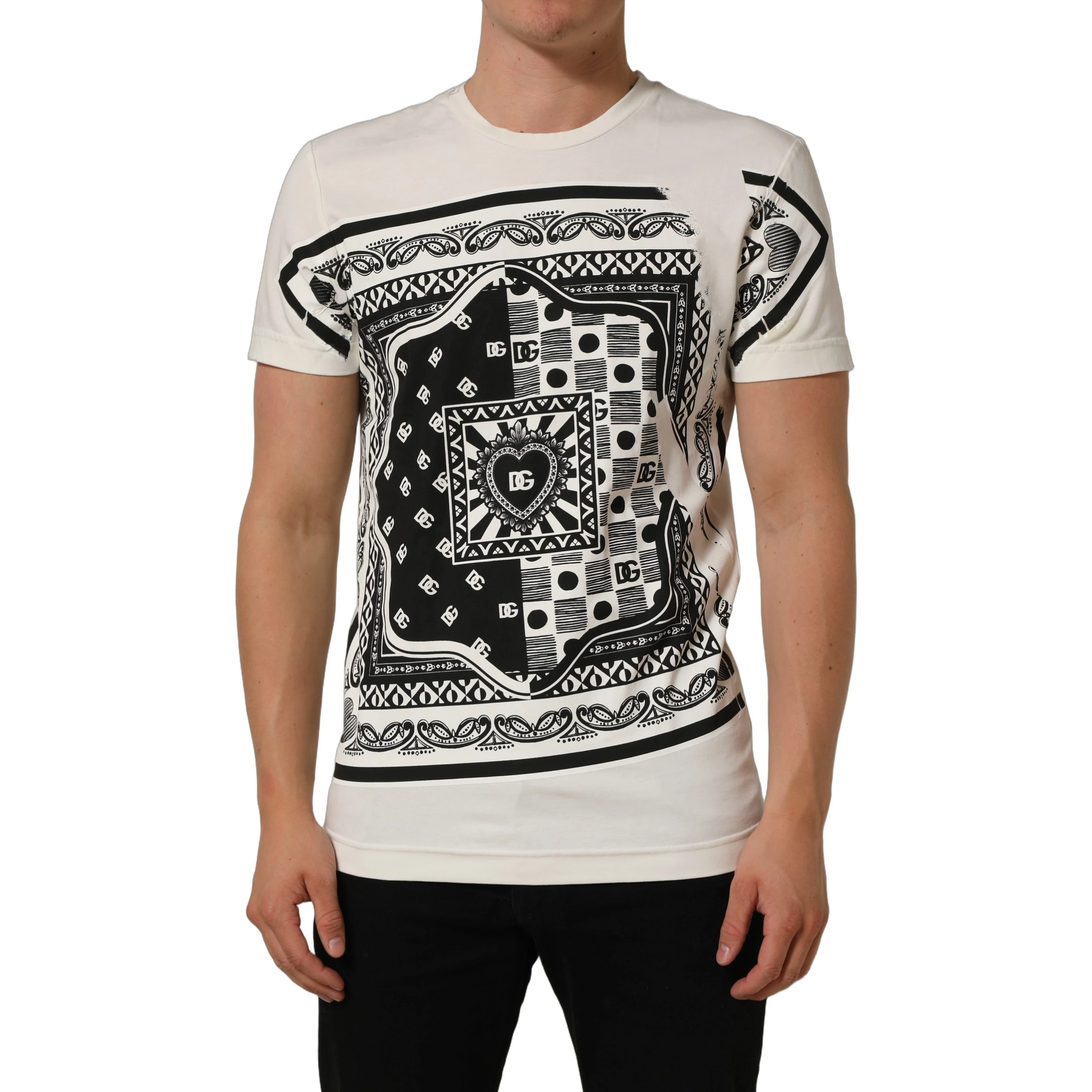 White Bandana Print Cotton Crew Neck T-shirt