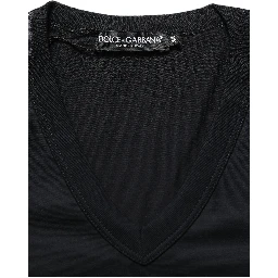 Dark Blue Cotton V-Neck Short Sleeve T-shirt