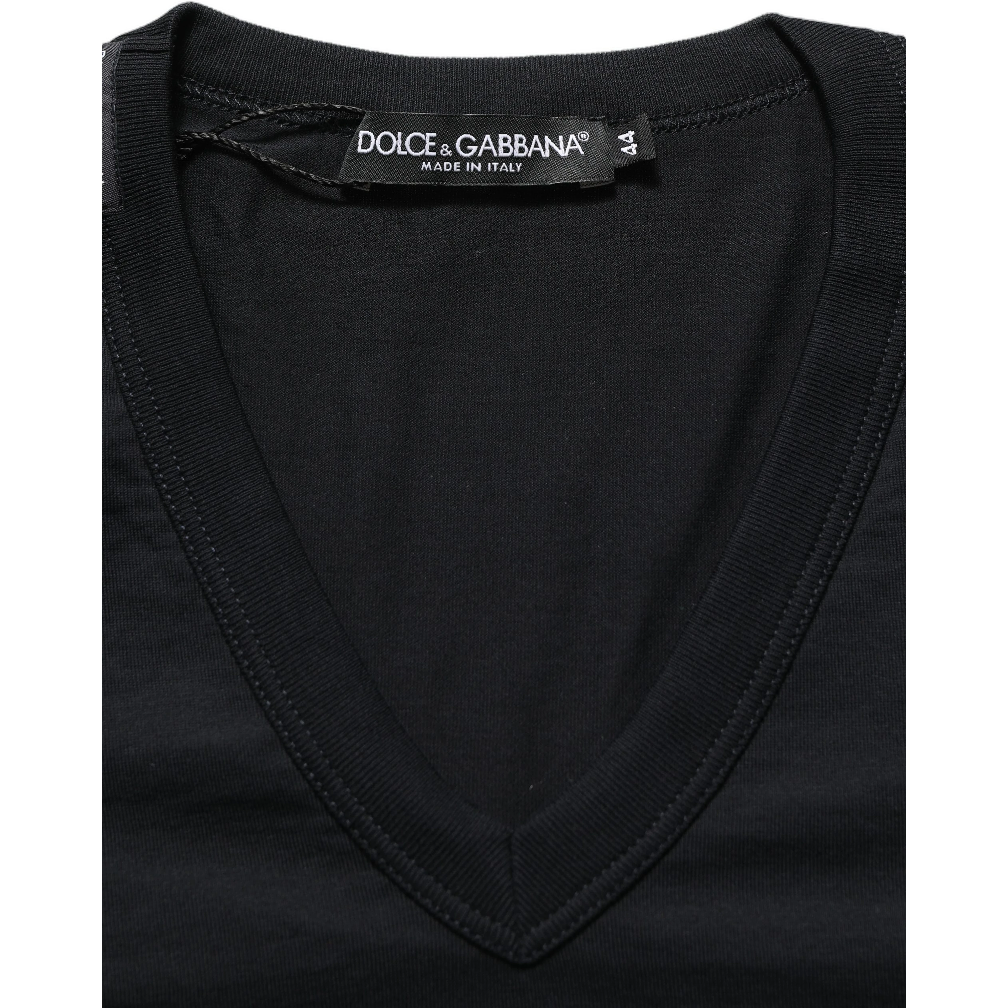 Dark Blue Cotton V-Neck Short Sleeve T-shirt