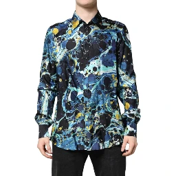 Blue Marble Print MARTINI Dress Formal Shirt