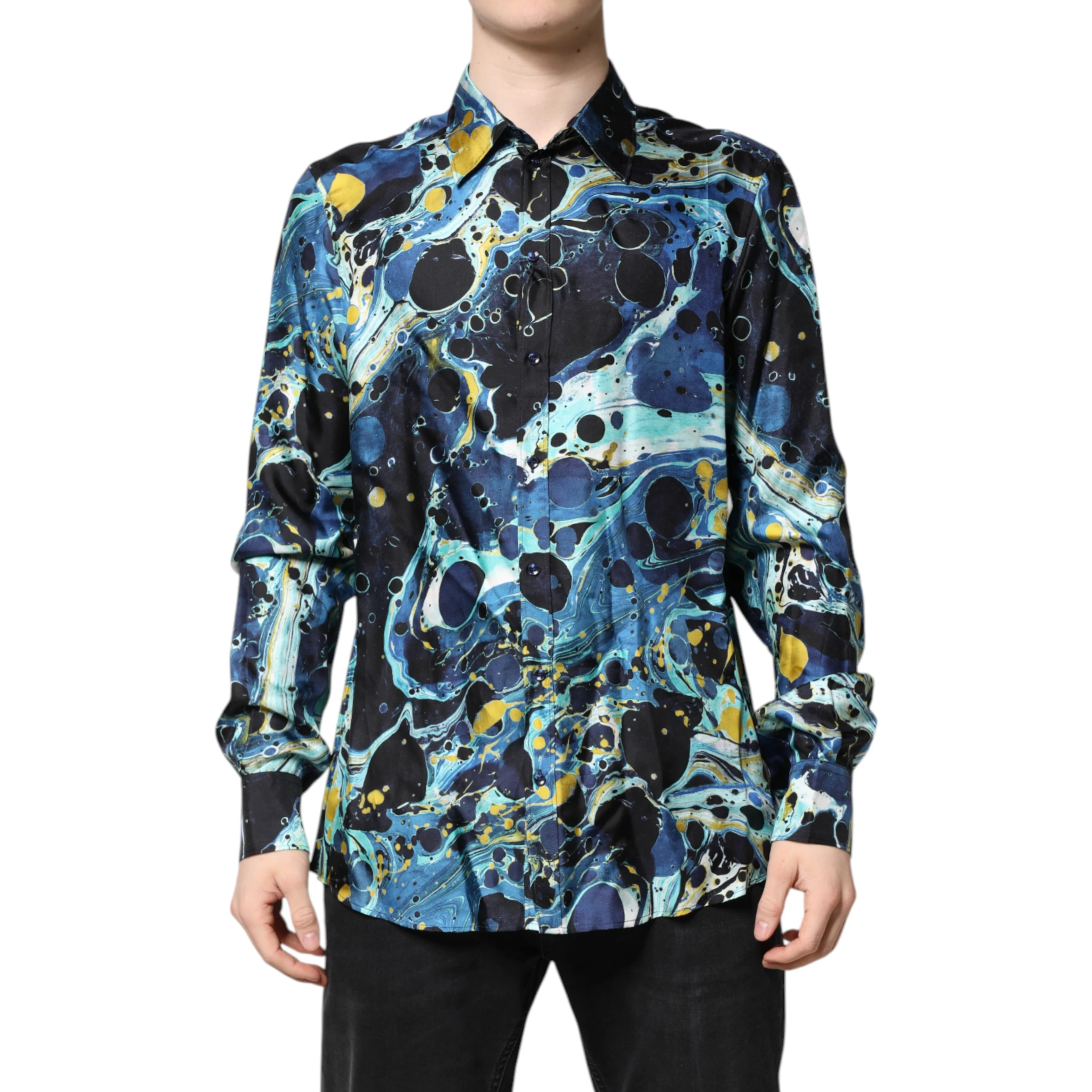 Blue Marble Print MARTINI Dress Formal Shirt