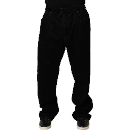 Black Cotton Relaxed Wide Leg Men Denim Jeans