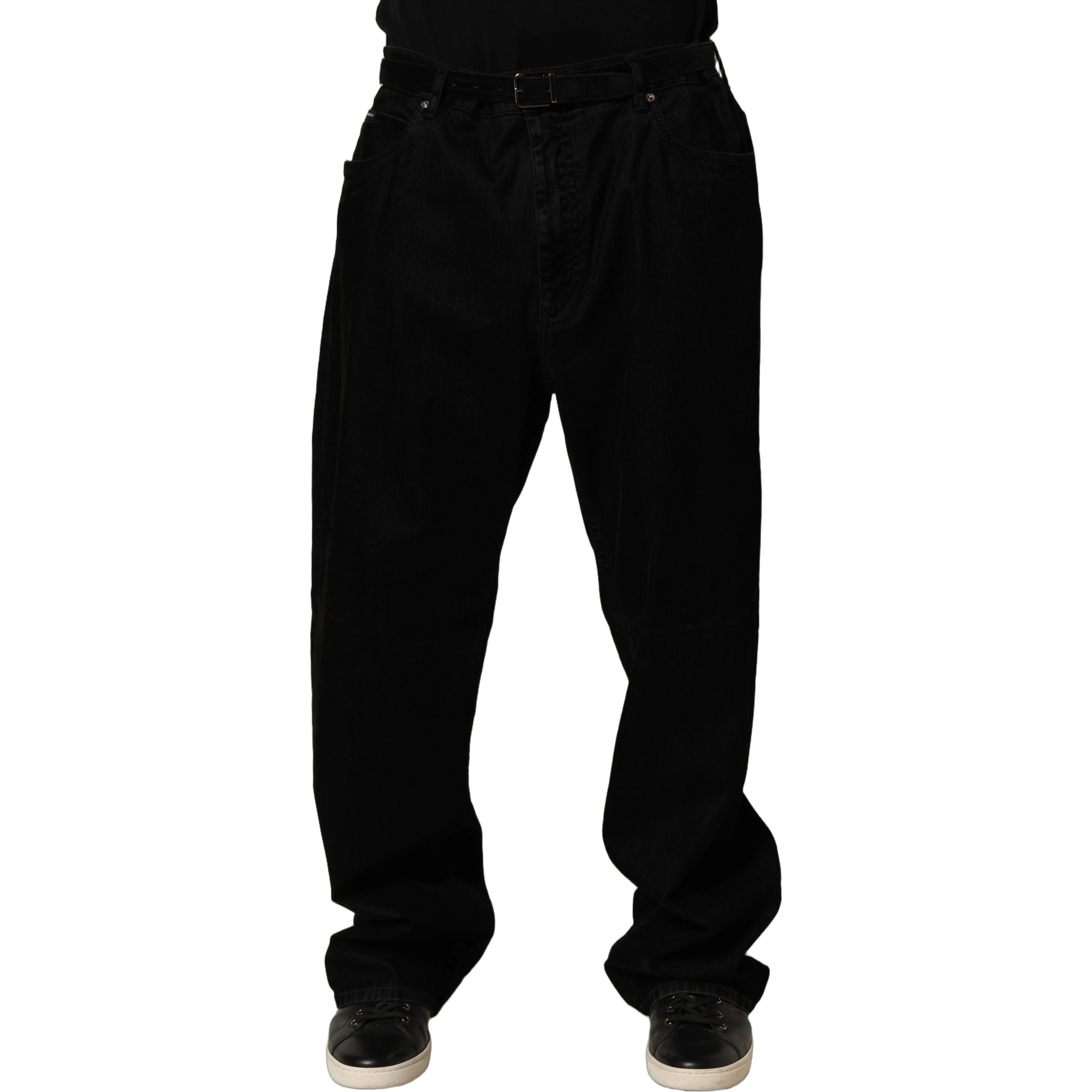 Black Cotton Relaxed Wide Leg Men Denim Jeans