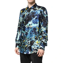 Blue Marble Print MARTINI Dress Formal Shirt