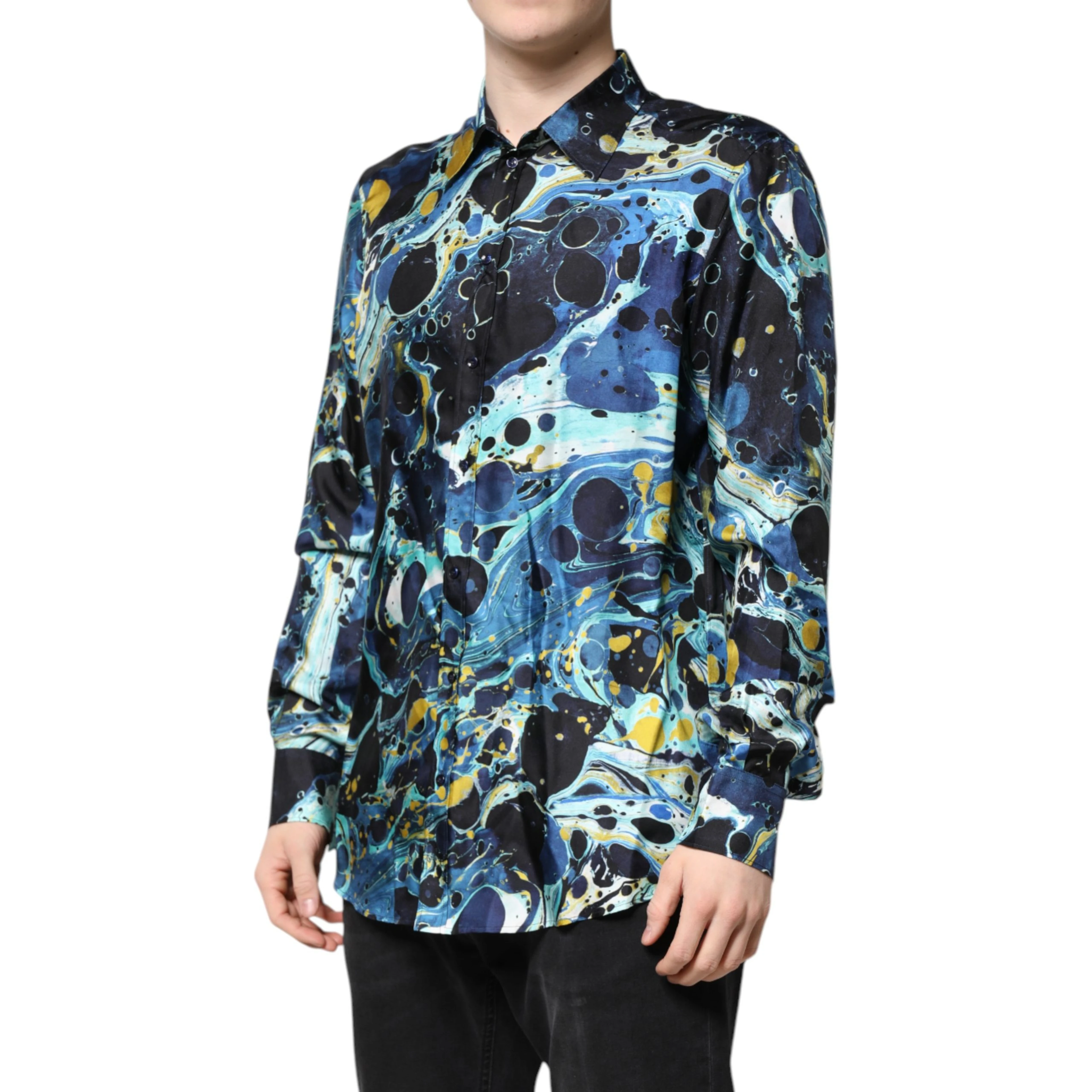 Blue Marble Print MARTINI Dress Formal Shirt