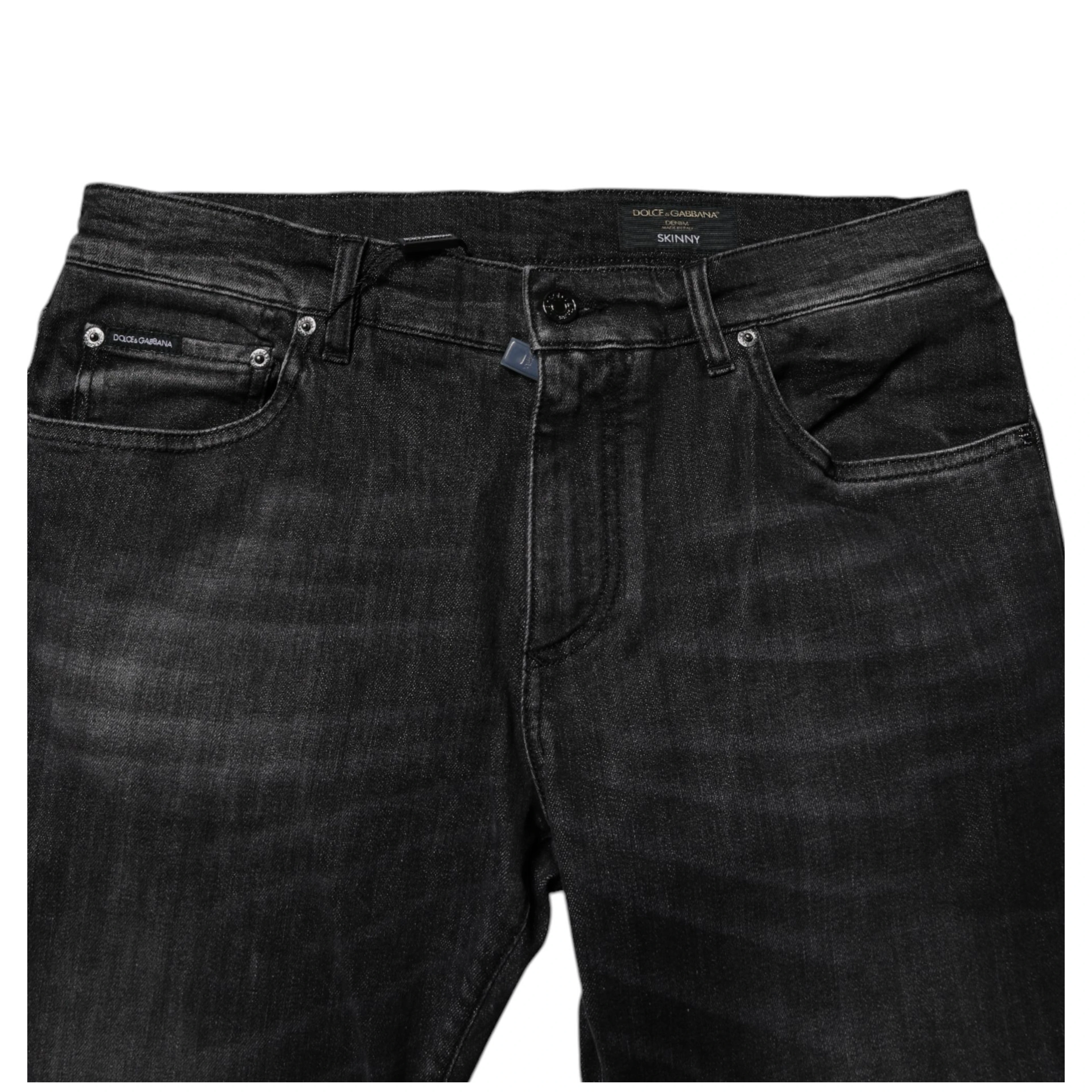Dark Gray Washed Cotton Skinny Men Denim Jeans