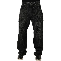 Dark Gray Cotton Baggy Cargo Men Denim Jeans