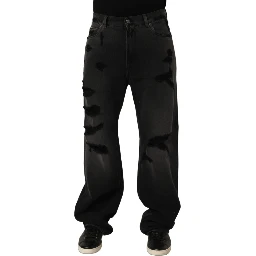 Dark Gray Distressed Oversize Men Denim Jeans