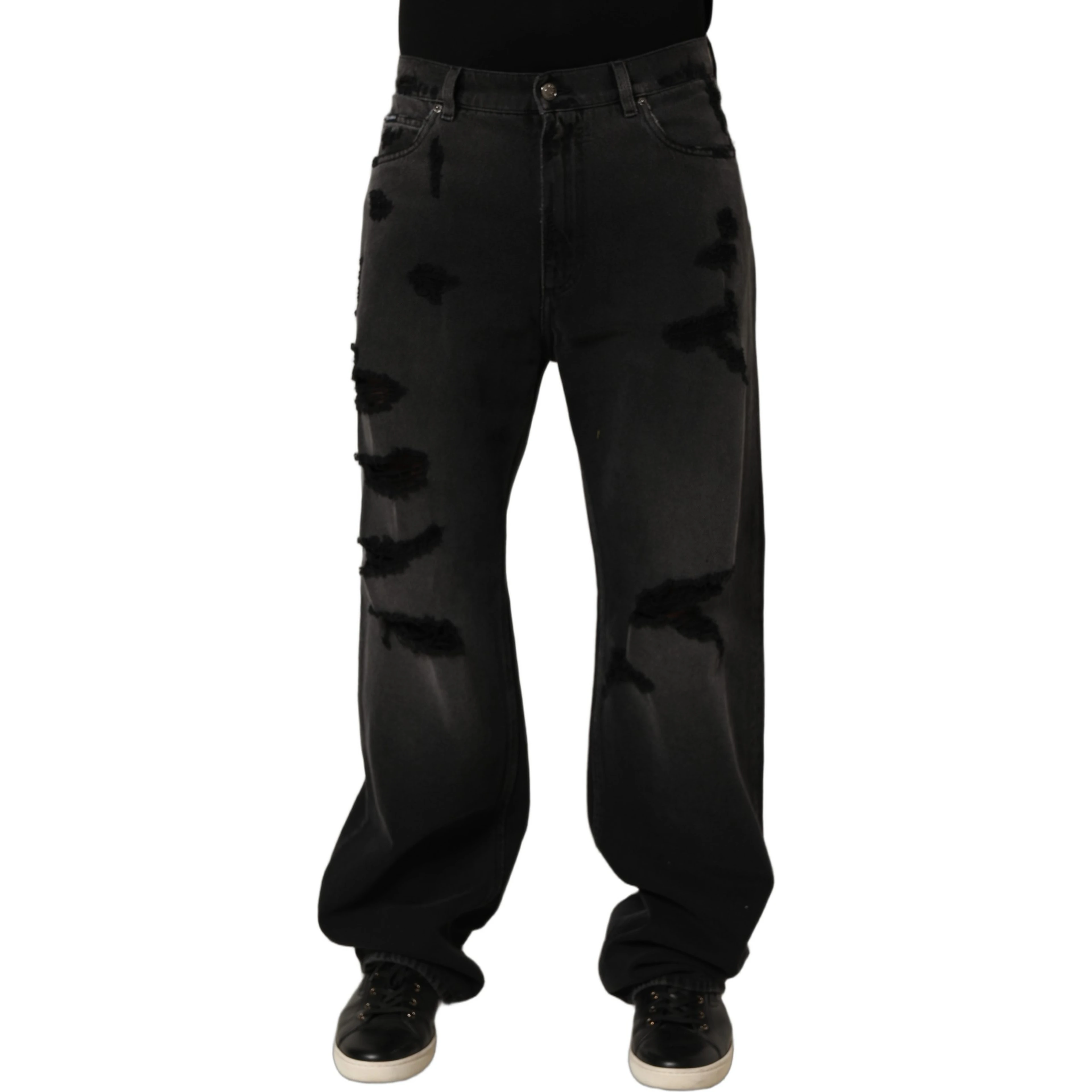 Dark Gray Distressed Oversize Men Denim Jeans