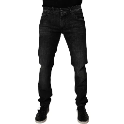 Dark Gray Washed Cotton Skinny Men Denim Jeans