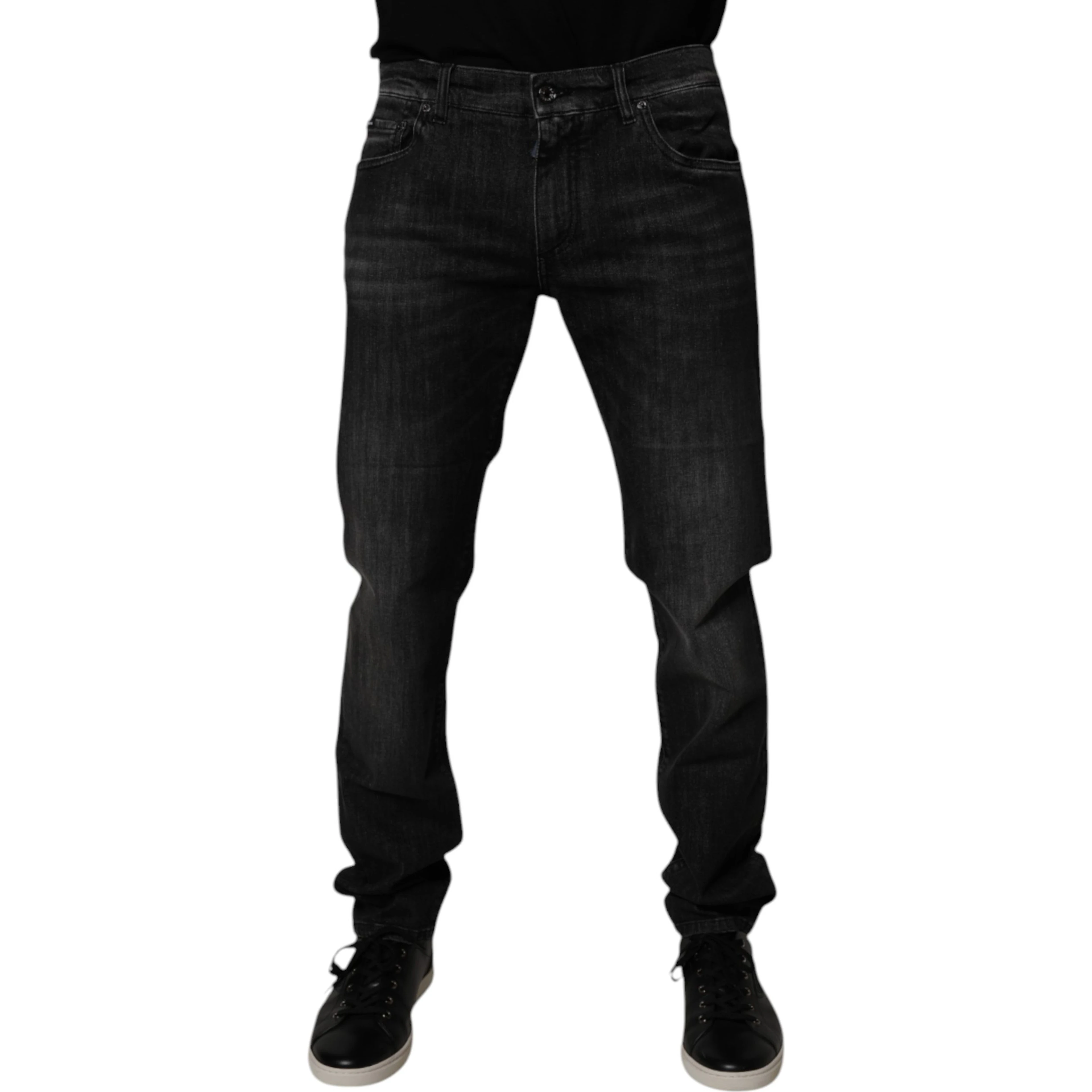 Dark Gray Washed Cotton Skinny Men Denim Jeans