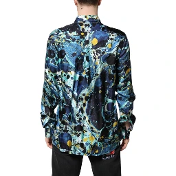 Blue Marble Print MARTINI Dress Formal Shirt