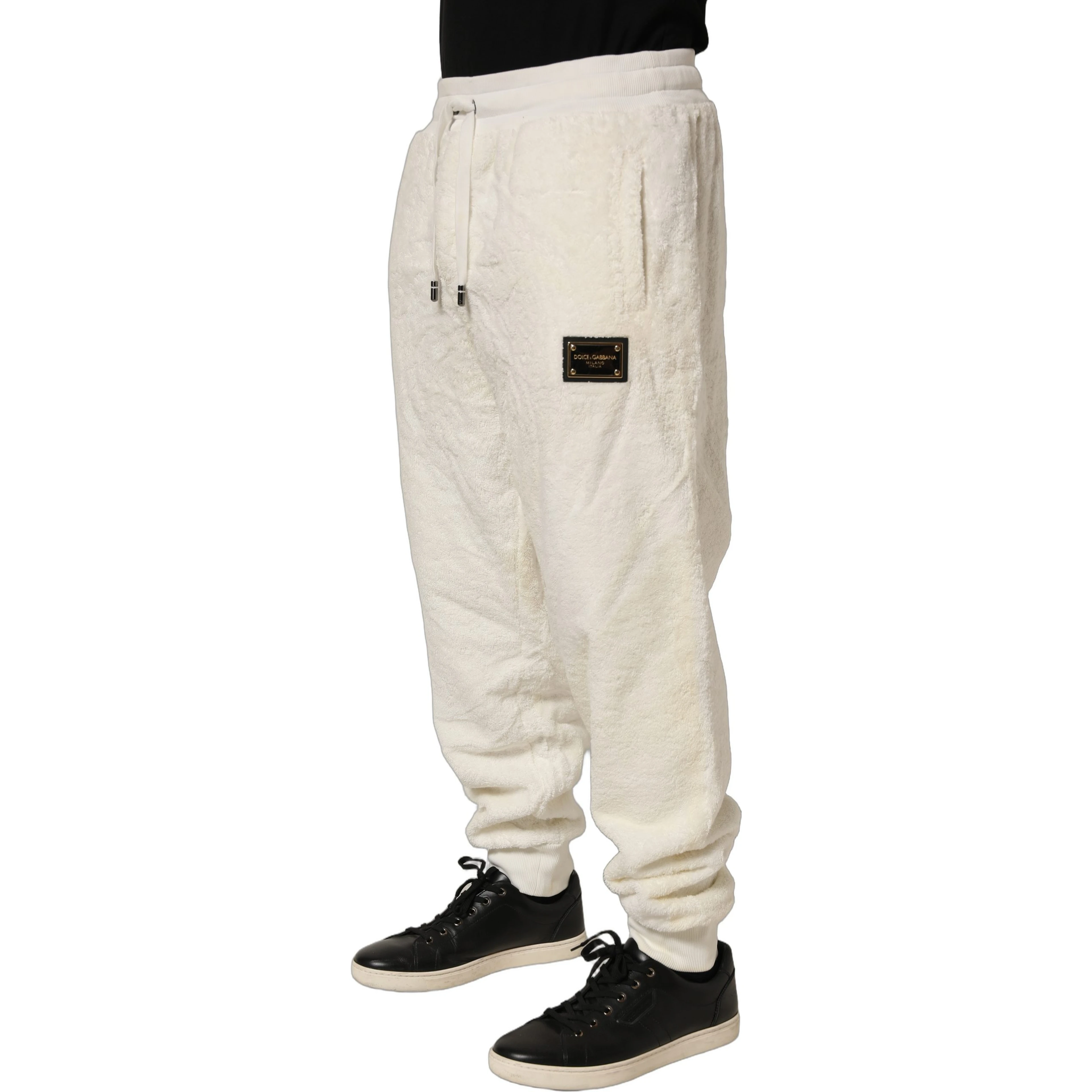 Off White Terry Cotton Plush Men Jogger Pants