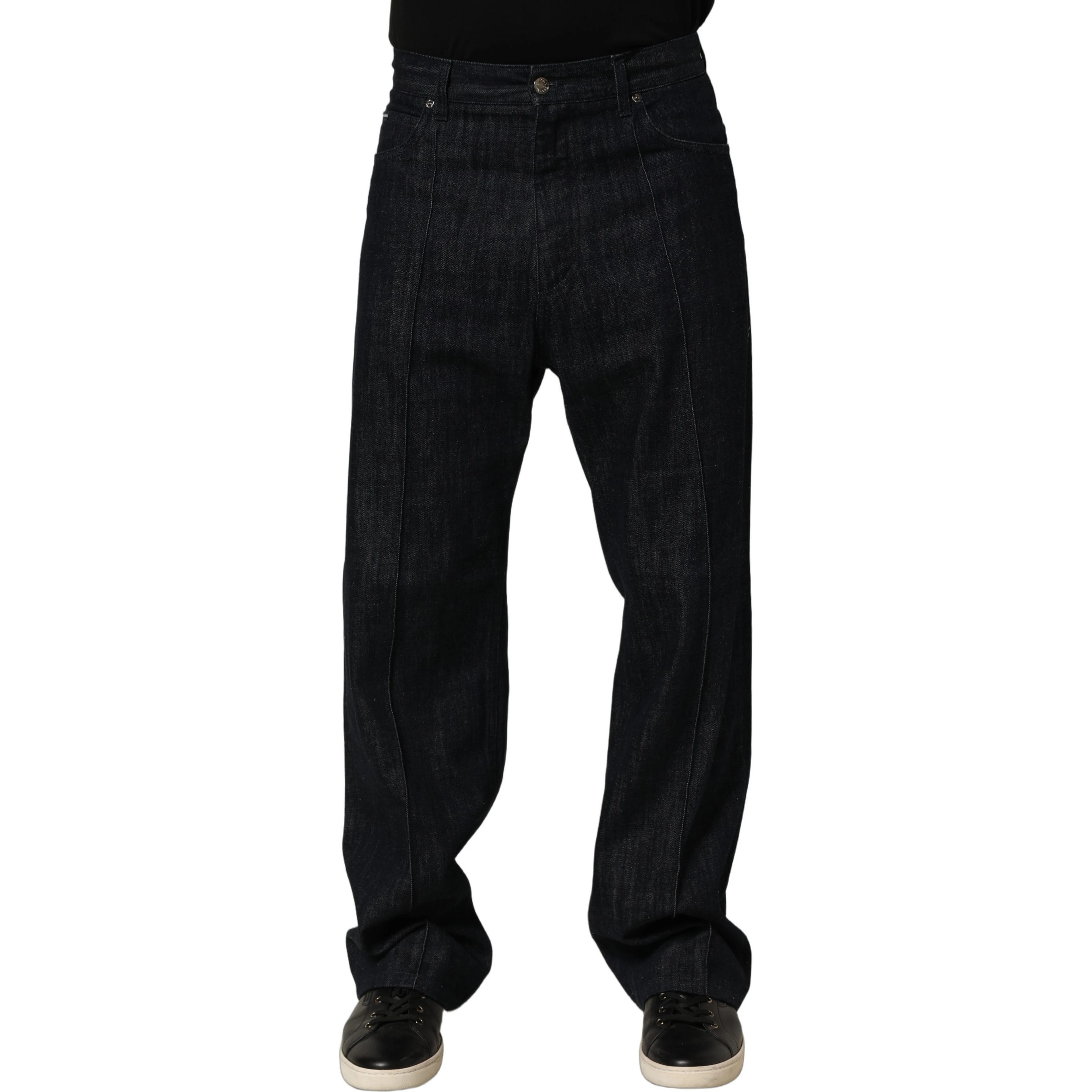 Dark Blue Relaxed Wide Leg Cotton Denim Jeans