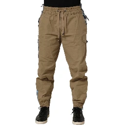 Beige Cotton Cargo Drawstring Trouser Pants