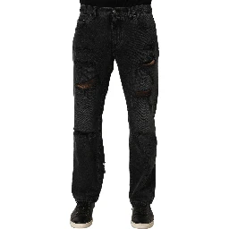 Dark Gray Cotton Ripped Men Denim Jeans