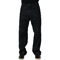 Dark Blue Relaxed Wide Leg Cotton Denim Jeans