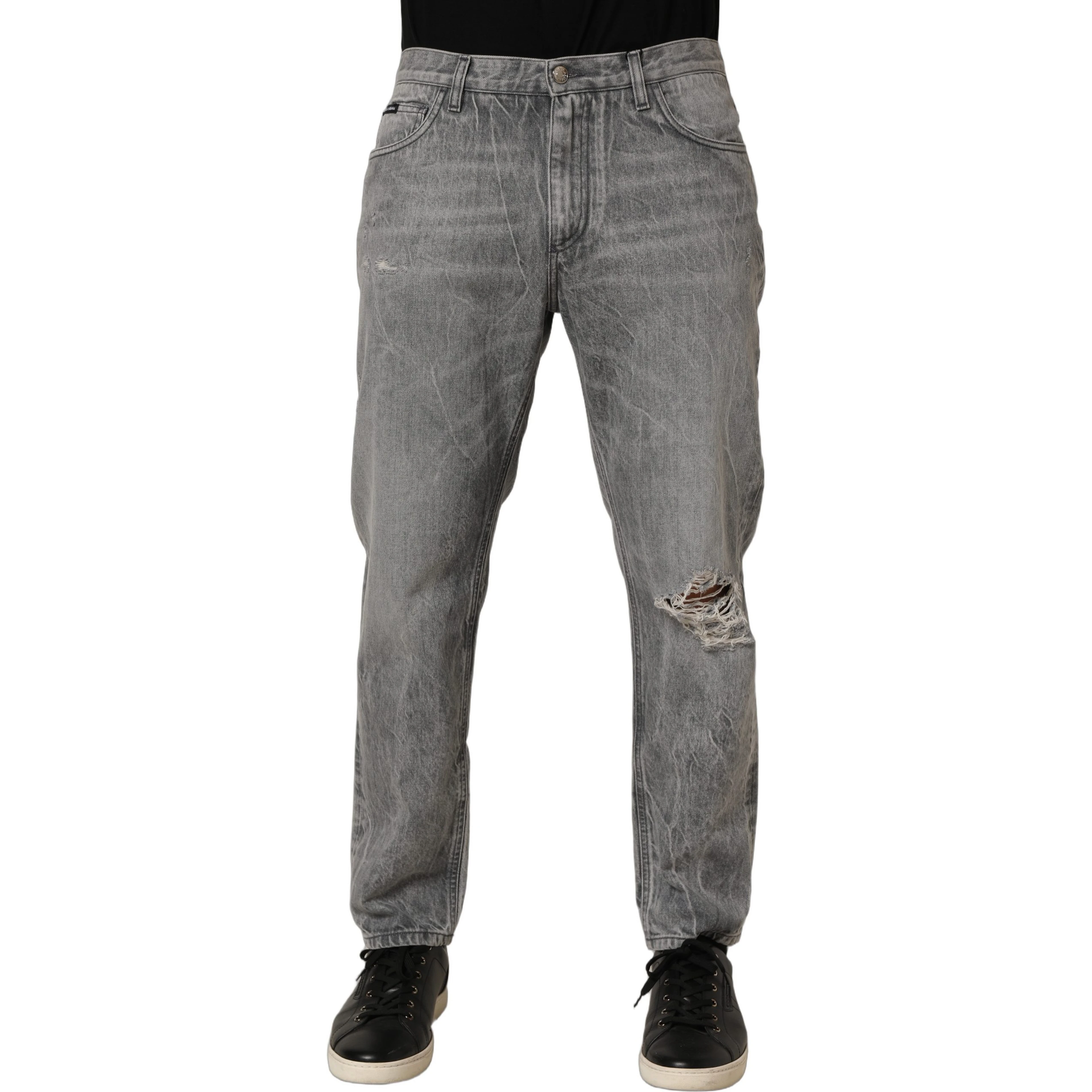 Grey Distressed Straight Leg Men Denim Jeans