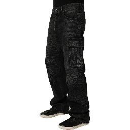 Dark Gray Cotton Baggy Cargo Men Denim Jeans