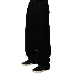 Black Cotton Relaxed Wide Leg Men Denim Jeans
