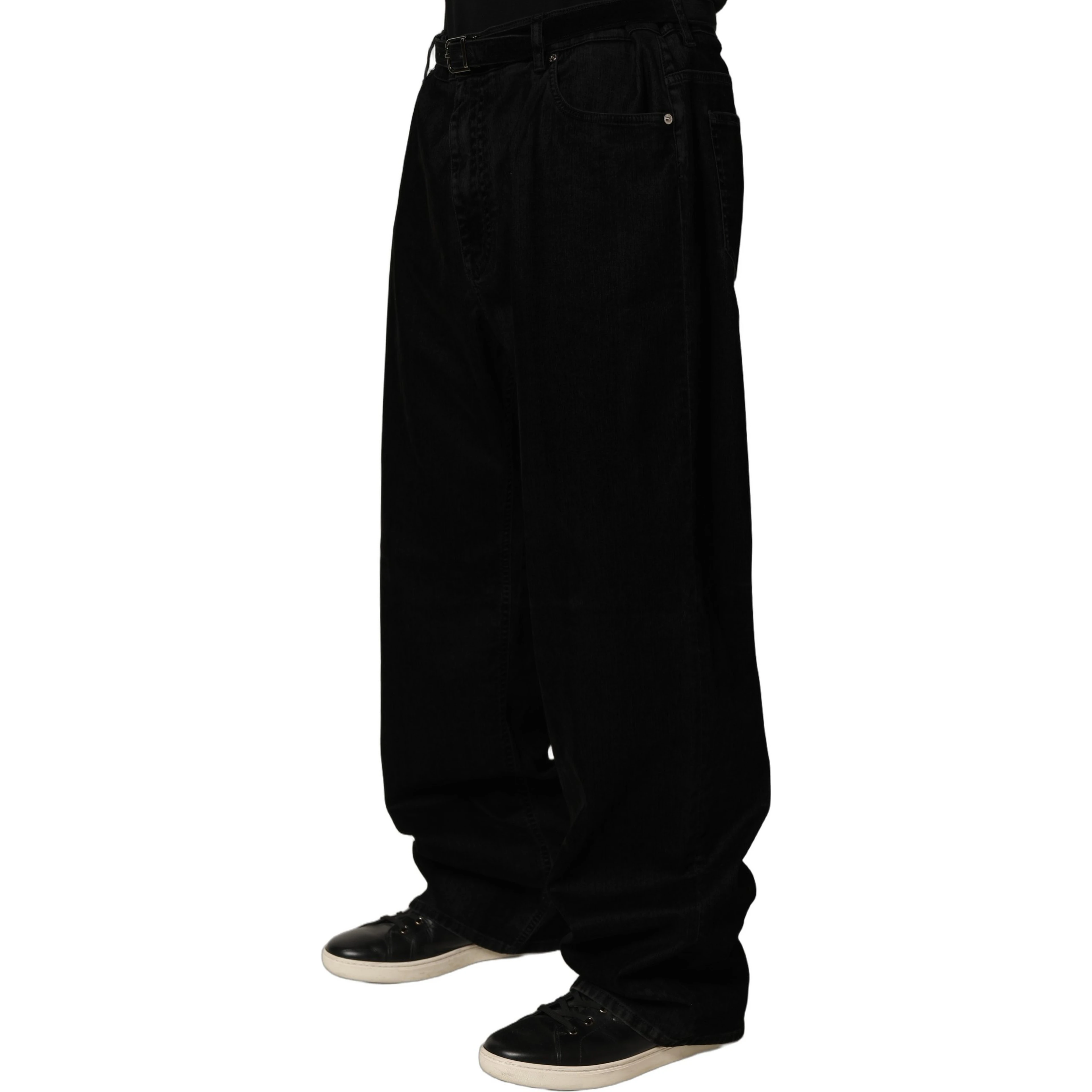 Black Cotton Relaxed Wide Leg Men Denim Jeans