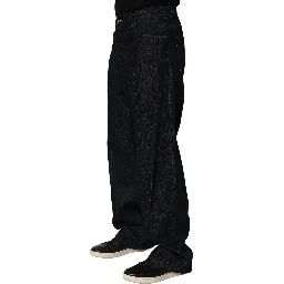 Dark Blue Relaxed Wide Leg Cotton Denim Jeans
