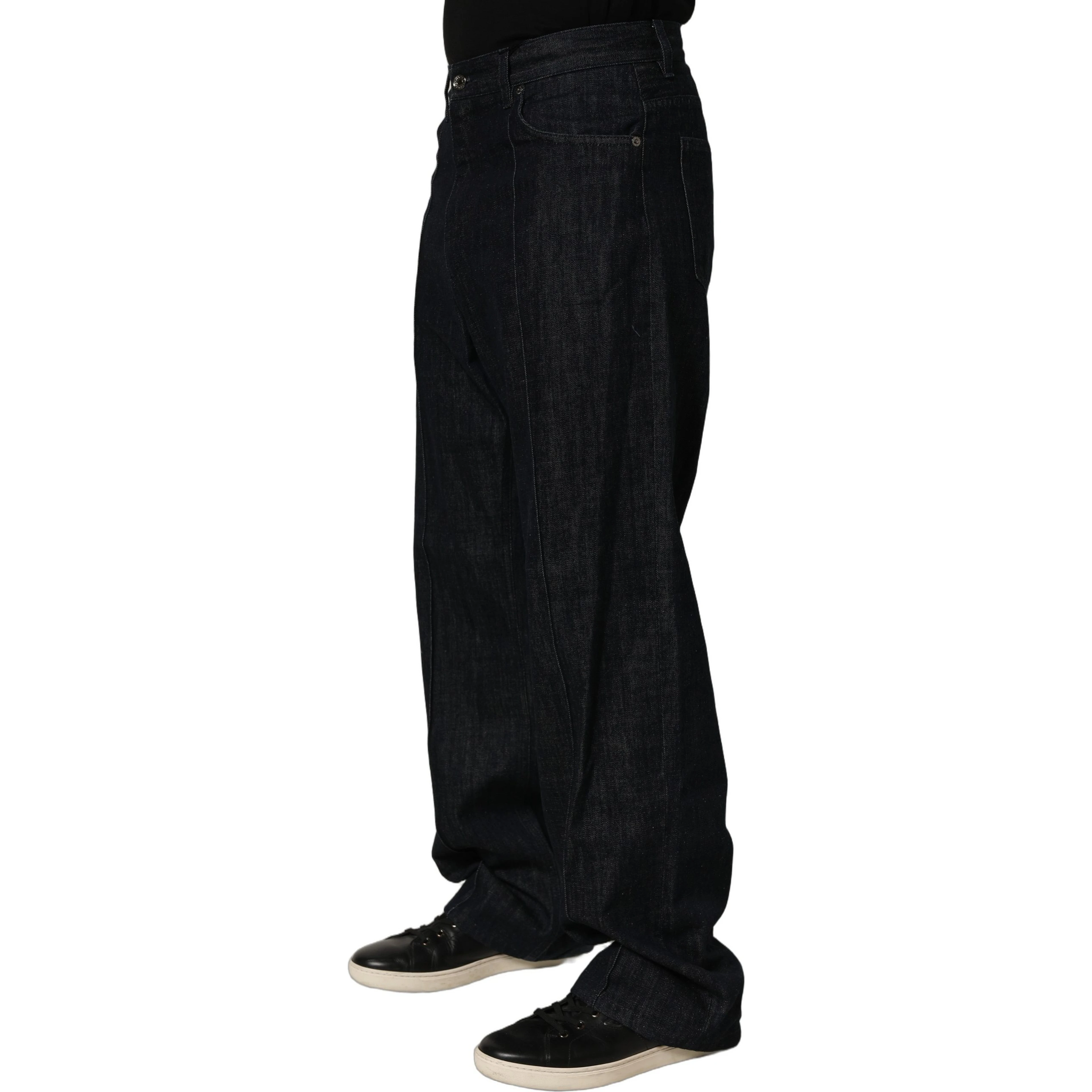 Dark Blue Relaxed Wide Leg Cotton Denim Jeans
