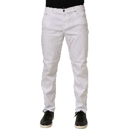 White Skinny Fit Mid Waist Men Denim Trouser Jeans