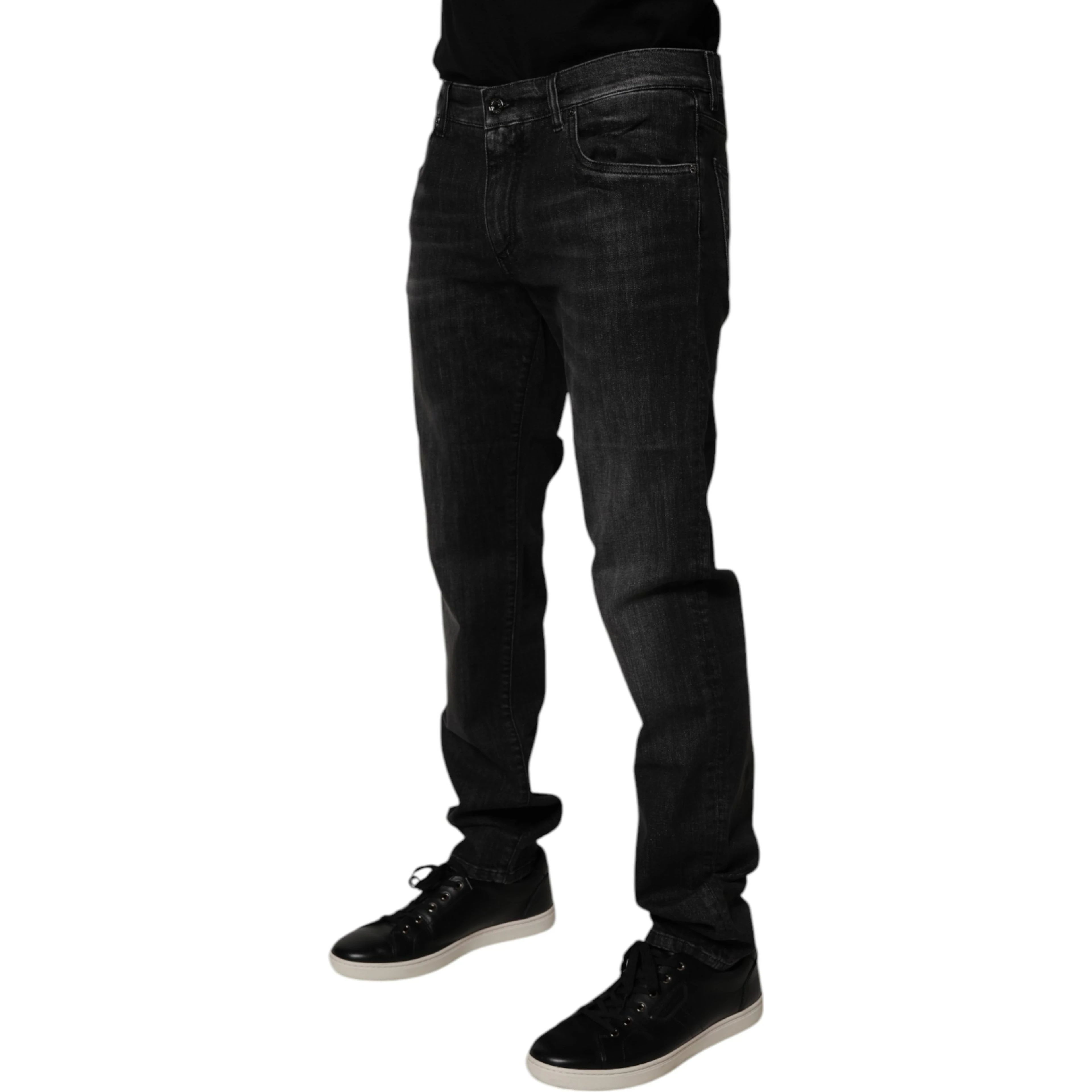 Dark Gray Washed Cotton Skinny Men Denim Jeans