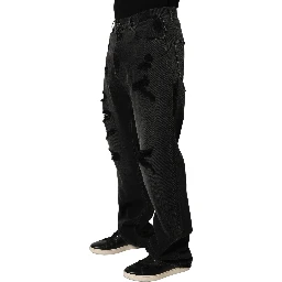 Dark Gray Distressed Oversize Men Denim Jeans
