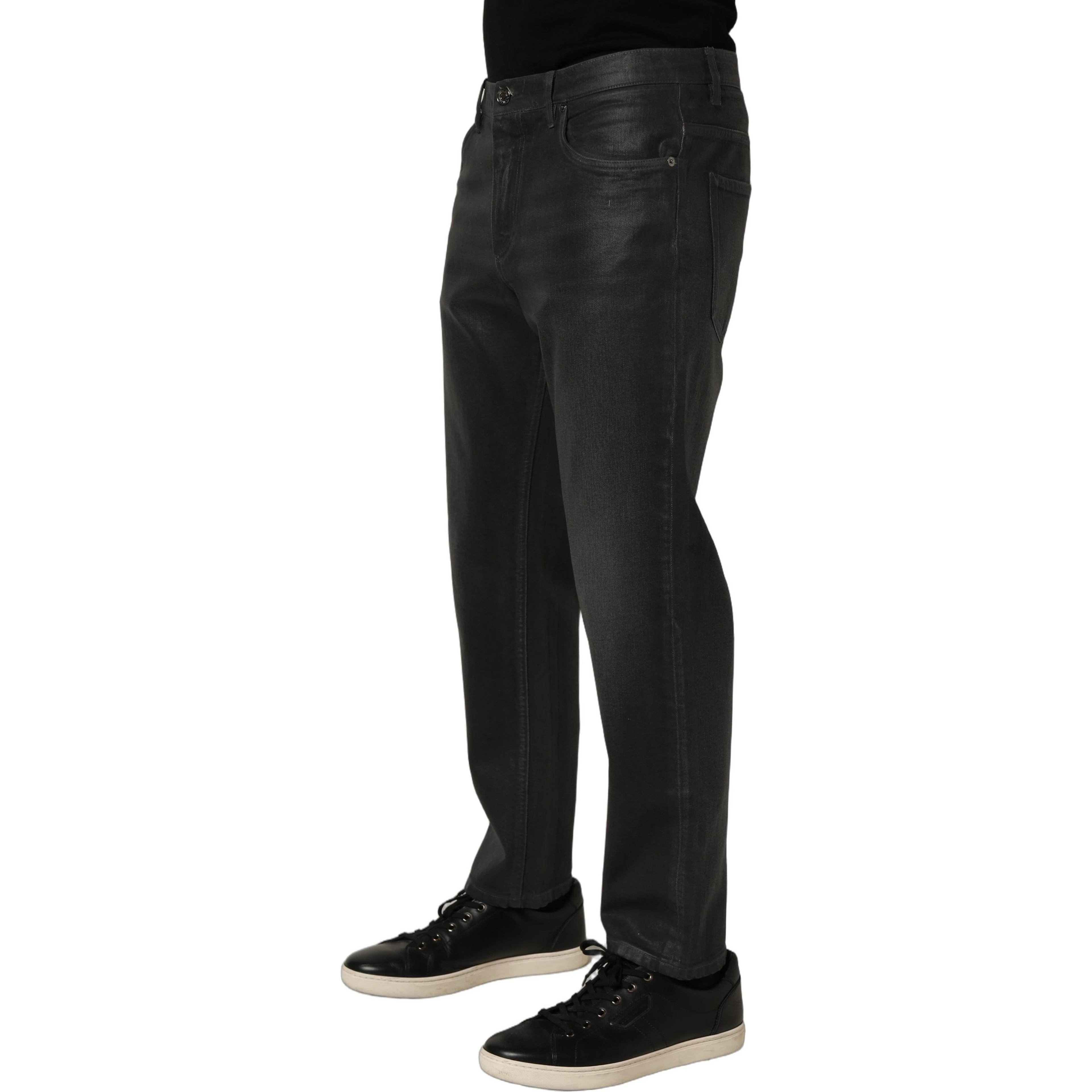 Dark Gray Cotton Loose Fit Men Denim Jeans
