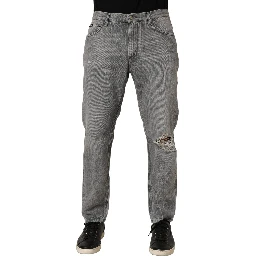 Grey Distressed Straight Leg Men Denim Jeans
