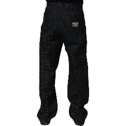 Dark Blue Relaxed Wide Leg Cotton Denim Jeans