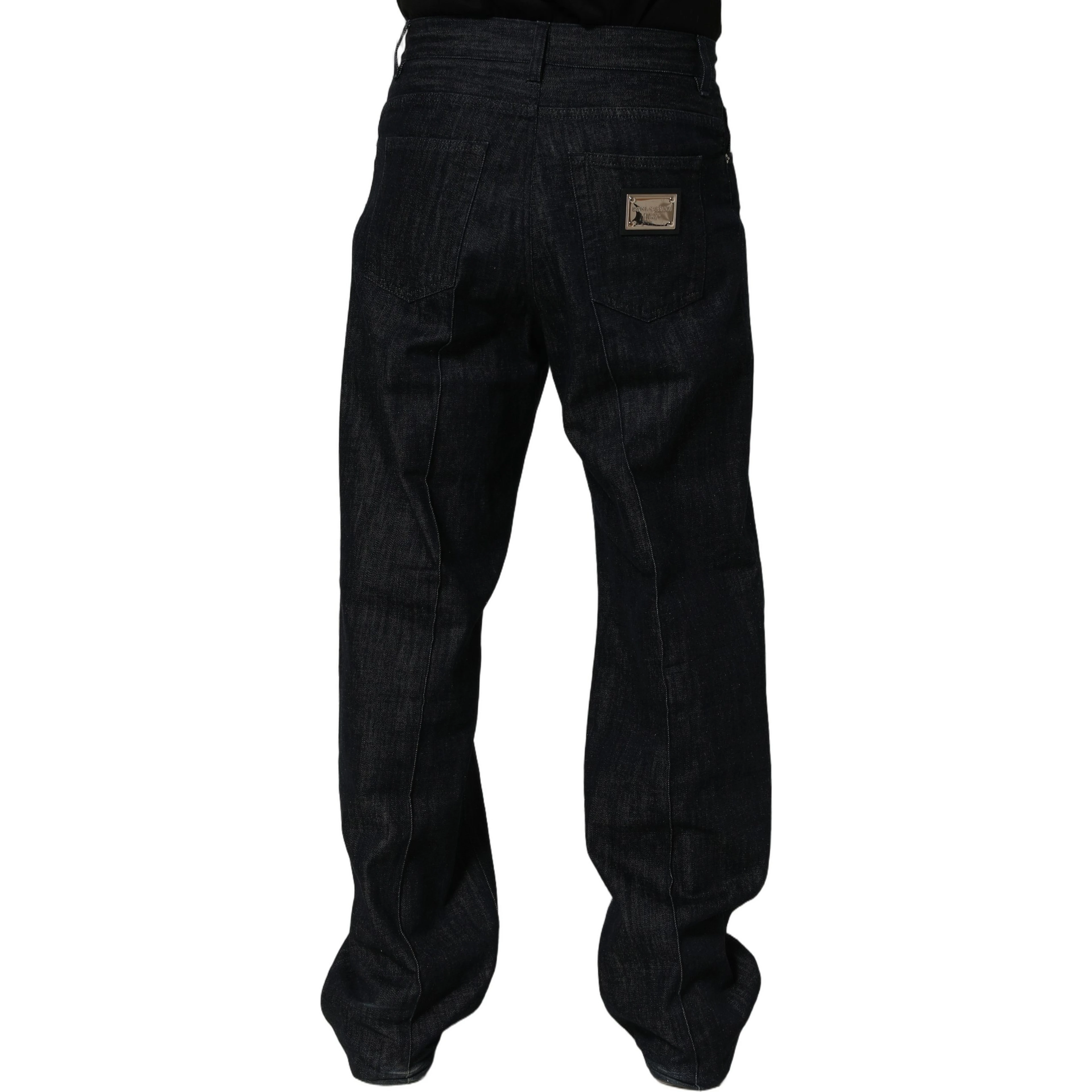 Dark Blue Relaxed Wide Leg Cotton Denim Jeans
