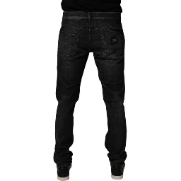 Dark Gray Washed Cotton Skinny Men Denim Jeans