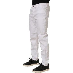White Skinny Fit Mid Waist Men Denim Trouser Jeans