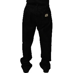 Black Cotton Relaxed Wide Leg Men Denim Jeans