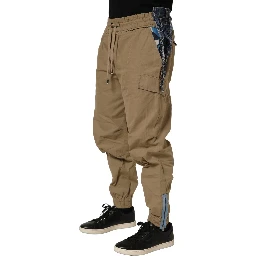 Beige Cotton Cargo Drawstring Trouser Pants