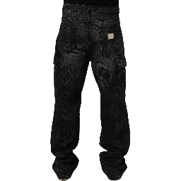 Dark Gray Cotton Baggy Cargo Men Denim Jeans