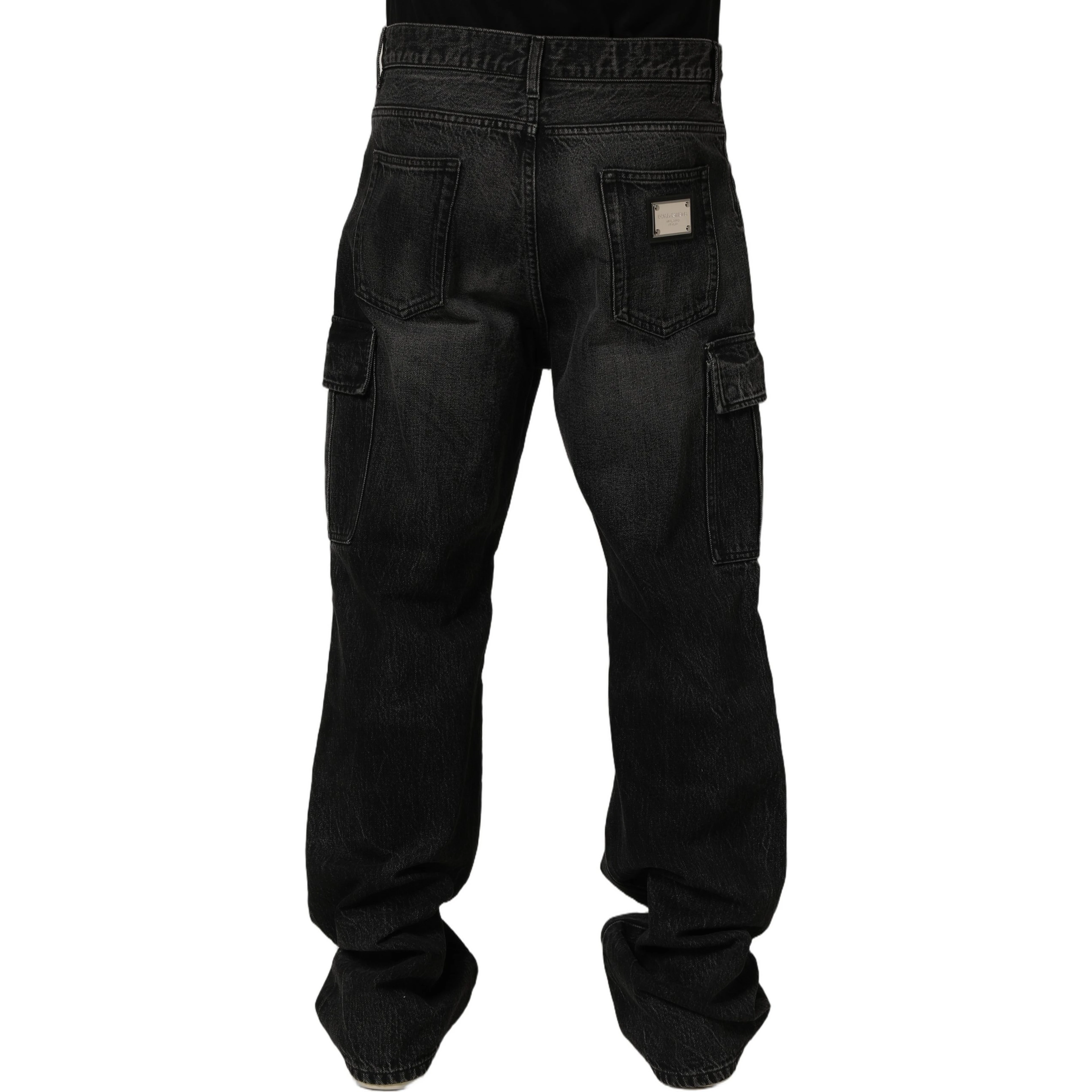 Dark Gray Cotton Baggy Cargo Men Denim Jeans
