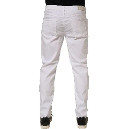 White Skinny Fit Mid Waist Men Denim Trouser Jeans