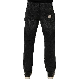 Dark Gray Cotton Ripped Men Denim Jeans